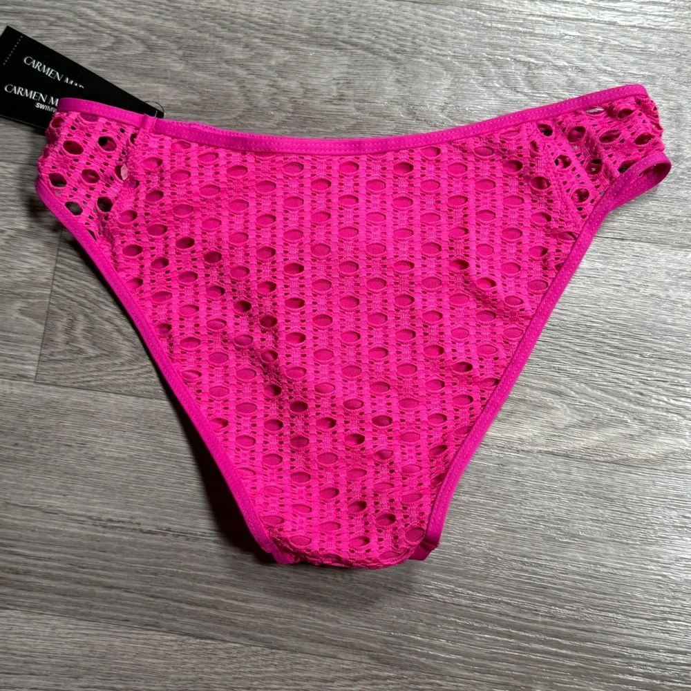 Carmen‎ Marc Valvo Ultra Pink Eyelet Crochet Bikini Bottom C21967 women's Small
